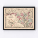 Vintage Map of Maryland & Delaware 1861