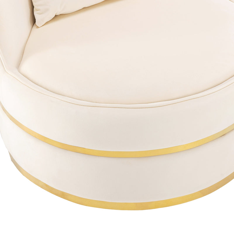 360 Degree Swivel Accent Chair Velvet Modern Upholstered Barrel Chair Over-Sized Soft Chair with Seat Cushion for Living Room, Bedroom, Office, Apartment, Beige