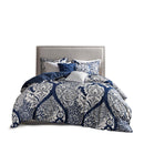7 Piece Cotton Printed Comforter Set - Indigo - Cal King