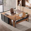 L-Shaped Executive Desk With File Cabinet, Office Computer Desk With Drawers & Open Shelves, Workstation For Home Office - Brown / Black by HouseOfZazla