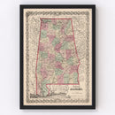 Vintage Map of Alabama 1861