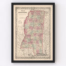 Vintage Map of Mississippi 1861
