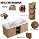 48" Wall Mounted Bathroom Vanity With Double Resin Sink And Storage Rack Soft Close Doors Plywood Construction - Imitative Oak by HouseOfZazla