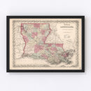 Vintage Map of Louisiana 1861