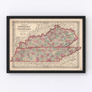 Vintage Map of Kentucky & Tennessee 1861