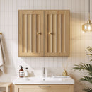 Wall Mounted Bathroom Cabinet With Double Doors And Vertical Grooved Design For Bathrooms - Oak by HouseOfZazla