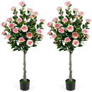 Artificial Camellia Tree with 27 Blossoms in Cement Pot by LJGDeals