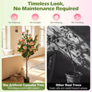 Artificial Camellia Tree with 27 Blossoms in Cement Pot by LJGDeals