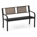 50 Inch Outdoor Metal Garden Bench with Rattan-Like Backrest for 2-3 People-Black by LJGDeals