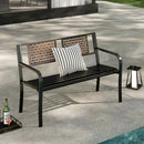 50 Inch Outdoor Metal Garden Bench with Rattan-Like Backrest for 2-3 People-Black by LJGDeals
