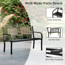 50 Inch Outdoor Metal Garden Bench with Rattan-Like Backrest for 2-3 People-Black by LJGDeals