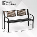 50 Inch Outdoor Metal Garden Bench with Rattan-Like Backrest for 2-3 People-Black by LJGDeals