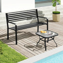 50 Inch Outdoor Metal Park Bench Patio Slatted Garden Bench for 2-3 People-Black by DirectDeals