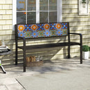50 Inch Patio Metal Bench Slatted Loveseat for 2-3 People with Mosaic Backrest-Black by DirectDeals