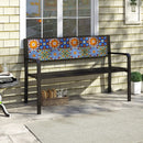 50 Inch Patio Metal Bench Slatted Loveseat for 2-3 People with Mosaic Backrest-Black by LJGDeals