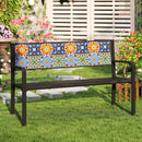 50 Inch Patio Metal Bench Slatted Loveseat for 2-3 People with Mosaic Backrest-Black by LJGDeals