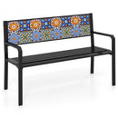 50 Inch Patio Metal Bench Slatted Loveseat for 2-3 People with Mosaic Backrest-Black by DirectDeals
