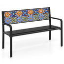 50 Inch Patio Metal Bench Slatted Loveseat for 2-3 People with Mosaic Backrest-Black by LJGDeals