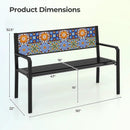 50 Inch Patio Metal Bench Slatted Loveseat for 2-3 People with Mosaic Backrest-Black by LJGDeals