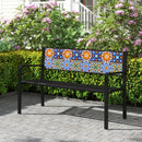 50 Inch Patio Metal Bench Slatted Loveseat for 2-3 People with Mosaic Backrest-Black by DirectDeals