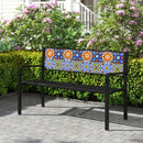50 Inch Patio Metal Bench Slatted Loveseat for 2-3 People with Mosaic Backrest-Black by LJGDeals