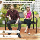 50 Inches Garden Bench with Patterned Backrest and Curved Armrests-Black by LJGDeals