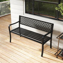 50 Inch Garden Bench with Patterned Backrest and Curved Armrests for 2-3 Person-Black by LJGDeals