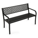 50 Inch Garden Bench with Patterned Backrest and Curved Armrests for 2-3 Person-Black by LJGDeals