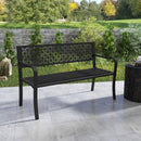 50 Inch Garden Bench with Patterned Backrest and Curved Armrests for 2-3 Person-Black by LJGDeals
