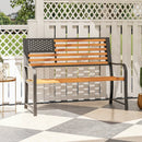 50 Inch Outdoor Garden Bench with Flag Pattern Backrest and Rustic Wood Grain Finish-Brown by LJGDeals