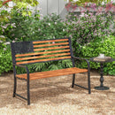 50 Inch Outdoor Garden Bench with Flag Pattern Backrest and Rustic Wood Grain Finish-Brown by LJGDeals