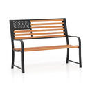50 Inch Outdoor Garden Bench with Flag Pattern Backrest and Rustic Wood Grain Finish-Brown by LJGDeals