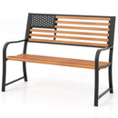 50 Inch Outdoor Garden Bench with Flag Pattern Backrest and Rustic Wood Grain Finish-Brown by LJGDeals