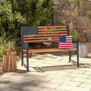 50 Inch Outdoor Garden Bench with Flag Pattern Backrest and Rustic Wood Grain Finish-Brown by LJGDeals