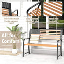 50 Inch Outdoor Garden Bench with Flag Pattern Backrest and Rustic Wood Grain Finish-Brown by LJGDeals