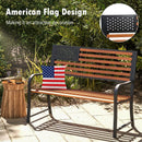 50 Inch Outdoor Garden Bench with Flag Pattern Backrest and Rustic Wood Grain Finish-Brown by LJGDeals