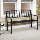 50 Inches Outdoor Garden Bench with Slatted Backrest and Curved Armrests-Black by LJGDeals