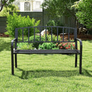 50 Inches Outdoor Garden Bench with Slatted Backrest and Curved Armrests-Black by LJGDeals