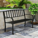 50 Inches Outdoor Garden Bench with Slatted Backrest and Curved Armrests-Black by LJGDeals