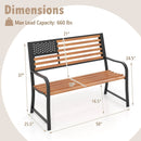 50 Inch Outdoor Garden Bench with Flag Pattern Backrest and Rustic Wood Grain Finish-Brown by DirectDeals
