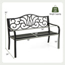 50 Inches Outdoor Garden Bench with Floral Design Backrest and Slatted Seat-Black by LJGDeals