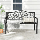 50 Inches Outdoor Garden Bench with Floral Design Backrest and Slatted Seat-Black by LJGDeals