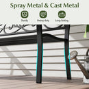 50 Inches Outdoor Garden Bench with Floral Design Backrest and Slatted Seat-Black by LJGDeals