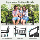 50 Inches Outdoor Garden Bench with Floral Design Backrest and Slatted Seat-Black by LJGDeals