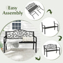 50 Inches Outdoor Garden Bench with Floral Design Backrest and Slatted Seat-Black by LJGDeals