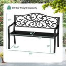 50 Inches Outdoor Cast Iron Metal Patio Bench with Floral Design Backrest and Slatted Seat-Black by LJGDeals