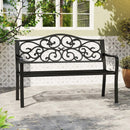 50 Inches Outdoor Cast Iron Metal Patio Bench with Floral Design Backrest and Slatted Seat-Black by LJGDeals