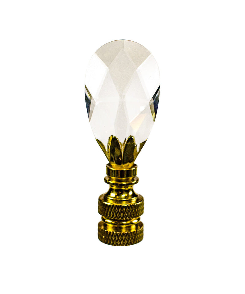 Stephanov Crystal Small Tear Drop Lamp Finial Polished Brass 2.5"h