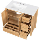 36" Bathroom Vanity, 2 Soft Close Doors, 4 Soft Close Drawers, Adjustable Shelf, Storage Cabinet - Acacia Wood by HouseOfZazla