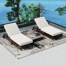 Outdoor Lounge Chair, Patio Chaise Lounge with 5-Position Backrest, Rattan Outdoor Lounge Chair with Cushion and Wheels for Poolside, Backyard, Garden